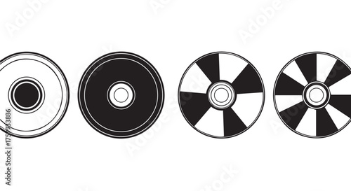 Four circular objects with varying patterns, isolated on transparent background