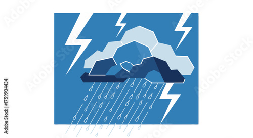 Abstract Illustration Depicting a Stormy Scene with Lightning Strikes and Rain