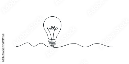 Single line drawing of a light bulb with filament