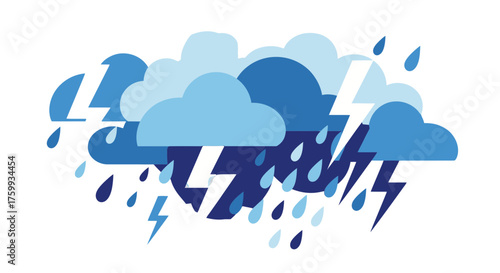 Abstract Illustration Depicting Thunderous Clouds and Precipitation Against Black Backdrop