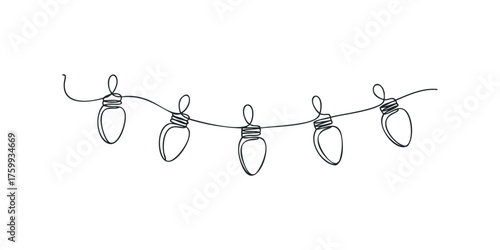 Simple Continuous Line Drawing Garland of Five Light Bulbs