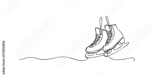Continuous line drawing of ice skates