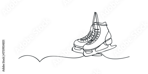 One line drawing of ice skates on white