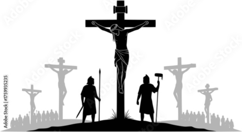 silhouette vector of Jesus Dies on the Cross – Crucifixion and Death of Jesus Christ, Religious Christian Vector Illustration, Passion of Christ Scene
