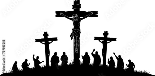 silhouette vector of Jesus Dies on the Cross – Crucifixion and Death of Jesus Christ, Religious Christian Vector Illustration, Passion of Christ Scene
