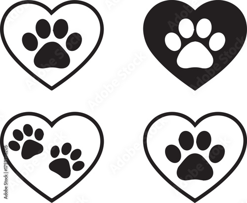 minimal heart and paw vector icons pack pet love pawprint symbols for animal shelter adoption veterinary clinic