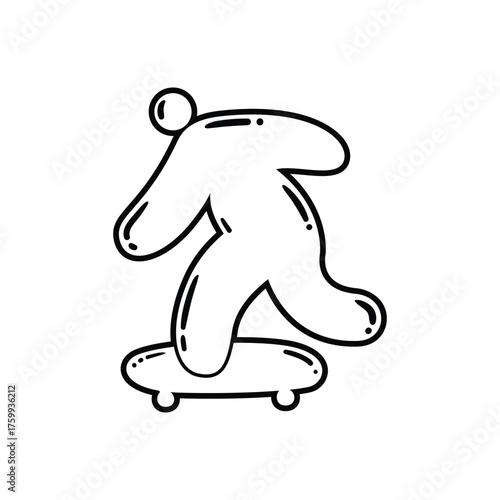 Minimalist abstract figure riding skateboard icon for street sports design concept