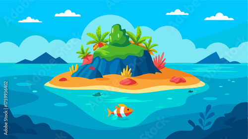 A pristine tropical island with vibrant coral reefs just below the surface a snorkelers dream come true.
