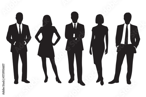 business team silhouettes professionals corporate diverse executives standing confident minimal vector artwork