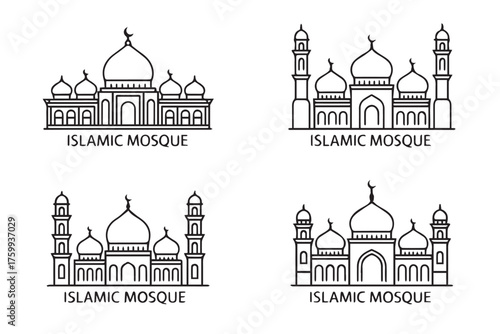 black and white mosque icons islamic architecture outlines editable vector ai eps png jpeg