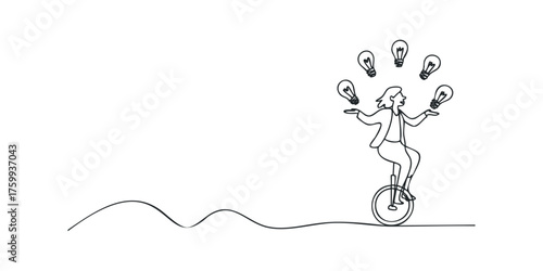 Person juggling light bulbs while riding a unicycle