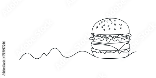 Minimalist single line drawing of a stacked hamburger