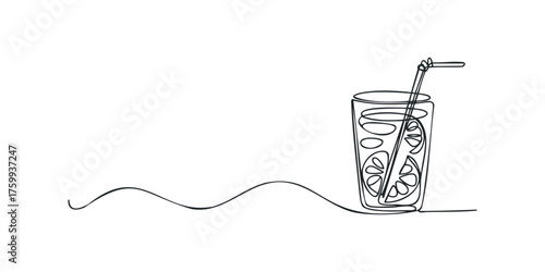 Minimalist drink with lemon slice and straw