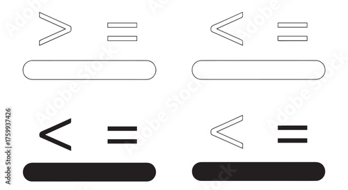 Mathematical inequality symbols and lines, isolated on transparent background