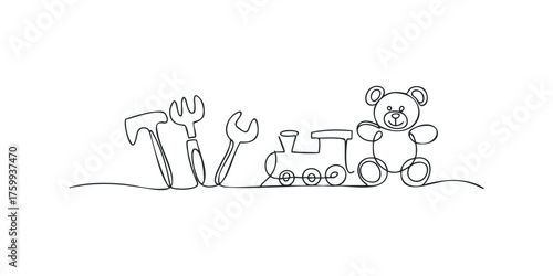 Continuous Line Drawing of Toys and Tools
