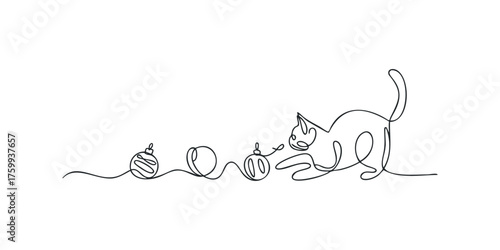 Feline playtime abstract line art with yarn balls