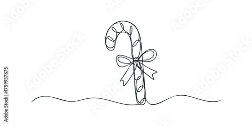 Candy cane with ribbon drawn with single line