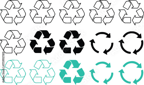 recycle symbols collection minimal icons circular arrows triangle loop vector for packaging signage