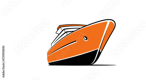 A modern orange freighter design from a shipwright, shown as a bold flat vector graphic isolated on white background