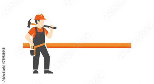 A flat vector illustration of a shipwright or builder character wearing a hard hat and holding a hammer on his shoulder, isolated on white background