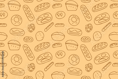 vintage bakery seamless bread pattern vector repeat background featuring baguettes loaves rolls bagels for culinary branding