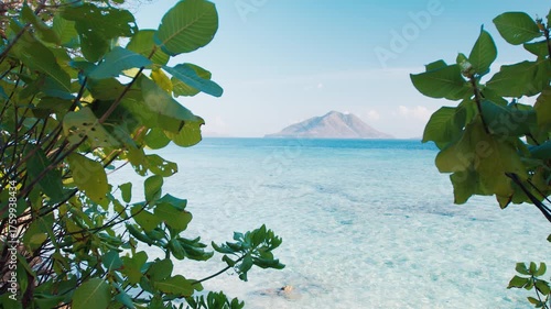 Tropical scene with the island in the sea and lush vegetation. Alor Archipelago, Indonesia.