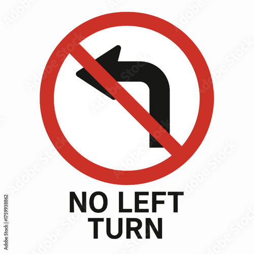 Traffic sign prohibiting left turns against clear sky background regulatory symbol