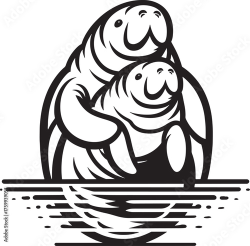 vector illustration of a couple of walrus in love on a white background