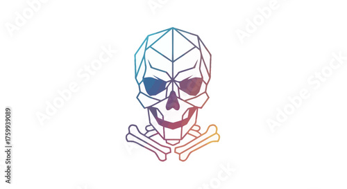 Geometric Skull Illustration with Vibrant Color Gradient Bones & Jawline for Tattoo Art Design