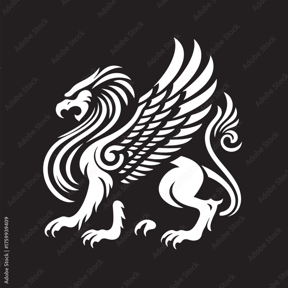 Obraz premium Lion heraldic symbol isolated on black background. Vector illustration