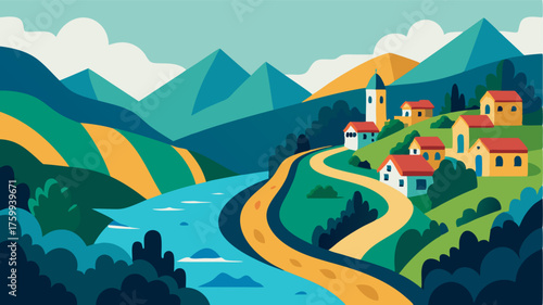 A meandering river winds through the village providing a source of life and beauty to this mountainous community.