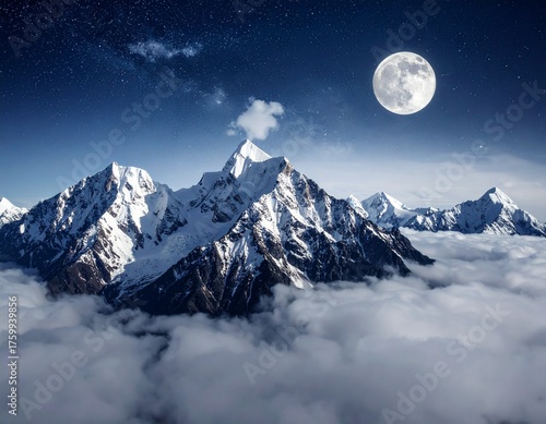snowy mountain landscape with moon