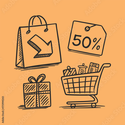Minimal Hand-Drawn Shopping Icons Set