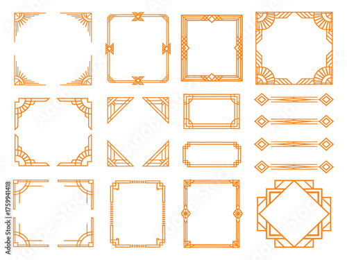 Luxury geometric golden frames and decorative borders set, vintage Arabic art deco ornament collection for retro design