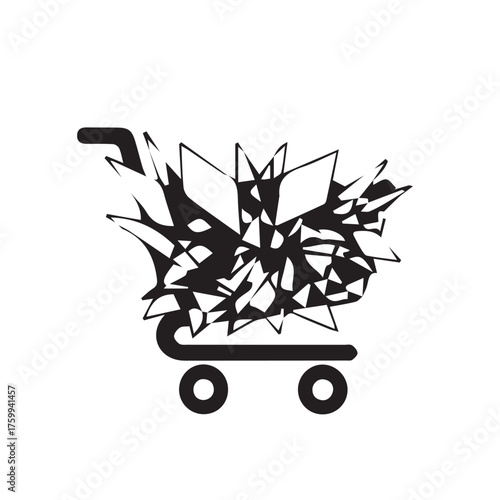 Shattered shopping experience conceptual illustration, symbolizing consumer challenges, broken deals, economic disruption, or market instability in retail and e-commerce