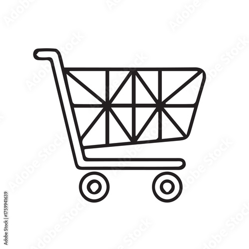 Minimalist line art shopping cart icon, featuring a distinctive geometric pattern within the basket, representing online retail, e-commerce, purchasing, and consumer goods for modern digital designs