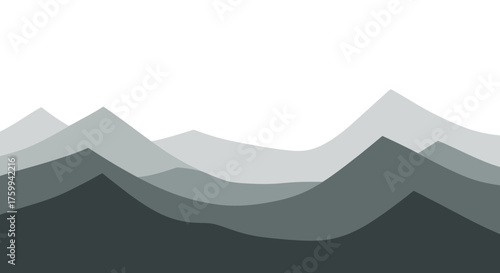 Abstract Mountain Range in Grayscale Against Black Sky Depicting Serene Scenery