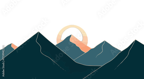 Abstract Mountain Scene At Dusk With Geometric Forms And A Dramatic Sunset