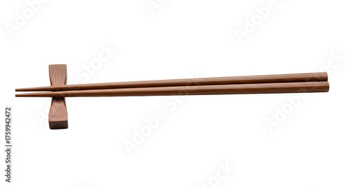 Wooden chopsticks with chopstick rest isolated on transparent background, a traditional eating utensil used in asian cuisine for enjoying meals