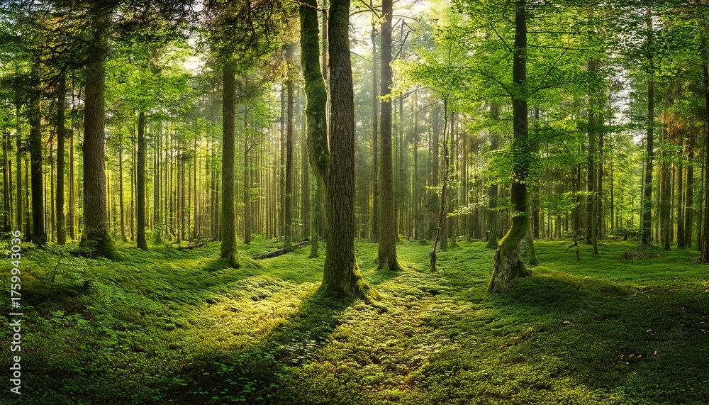 Fototapeta premium Grunes Wald Panorama Im Sommer