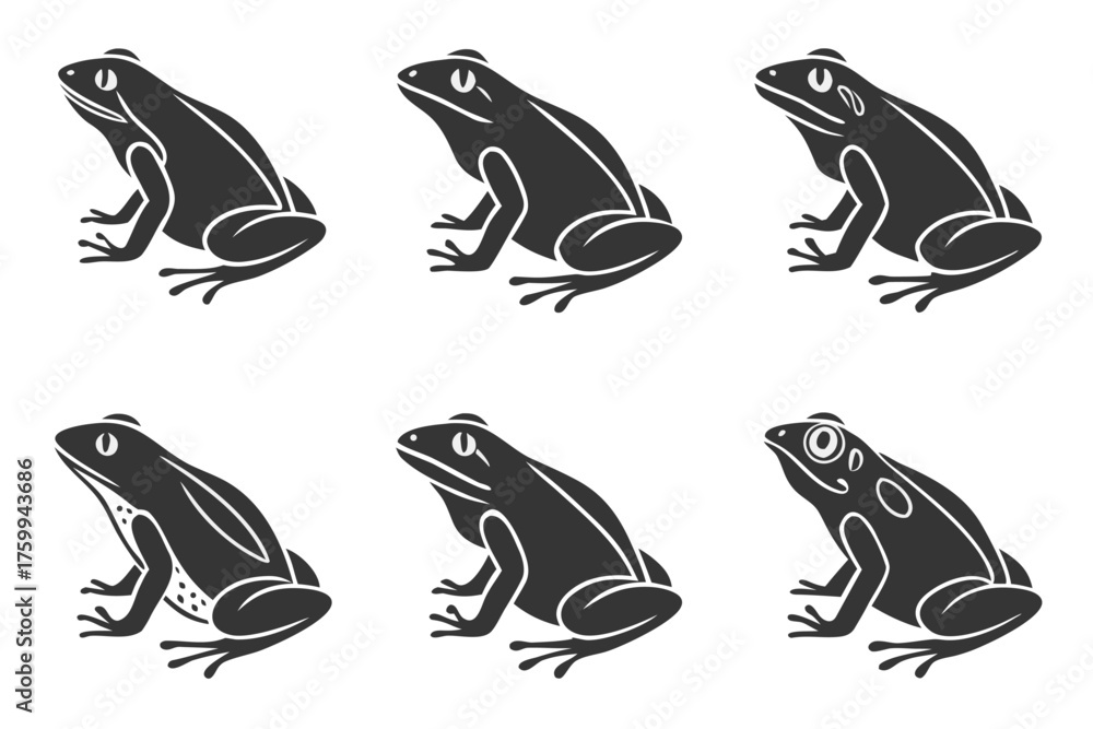 Obraz premium Minimalist frog silhouette icon set with vibrant colors