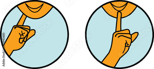 Vector art of two cartoon circles showing a finger to lips gesture, representing silence or secrecy