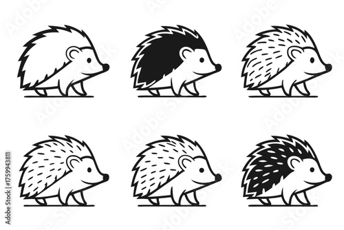 Minimal hedgehog outline icon set with colorful accents