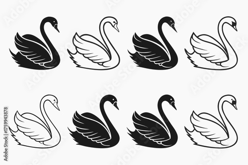 Minimalist swan outline icon set in black and yellow