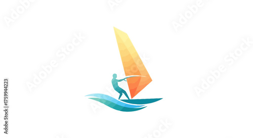 Windsurfing Adventure Sailboat, Water Sports, and Coastal Fun Logo for Vacation and Travel
