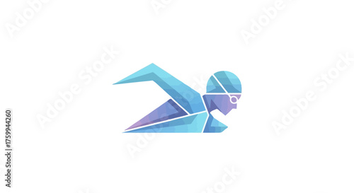 A swimmer in the blue sea A geometric and low poly illustration perfect for sports branding