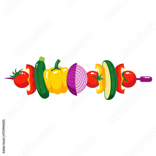 Colorful vegetable skewers ready for grilling and cooking.