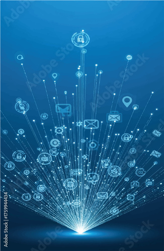 Data connectivity with automatic document management system. Ai-driven digital transformation for businesses. Big data technology. Illustration with icons of files