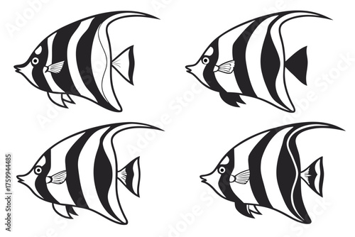 Minimalist moorish idol fish icon set