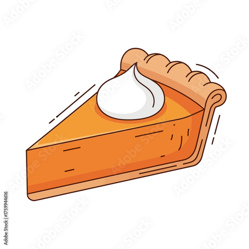 Delicious slice of pumpkin pie with whipped cream on top.